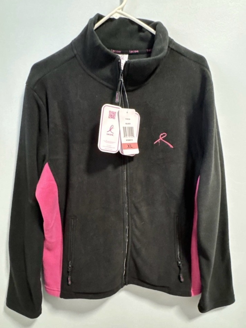 Lecare Cancer Awareness Pink Ribbon Black & Pink Full-Zip Utility Jacket